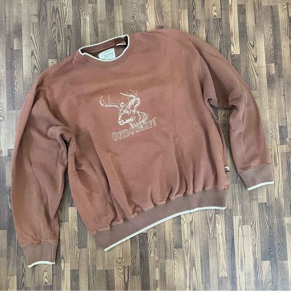 Vintage Embroidered Outdoor Life Rust Crewneck Sweatshirt XL